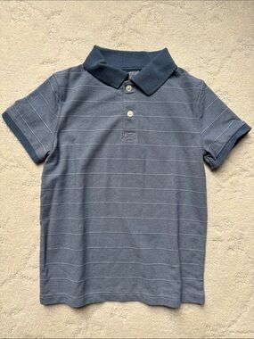 4T/5T (Xs) Boys Short Sleeve Polo (2buttons) Shirt in Slate Blue Stripes, NWOT